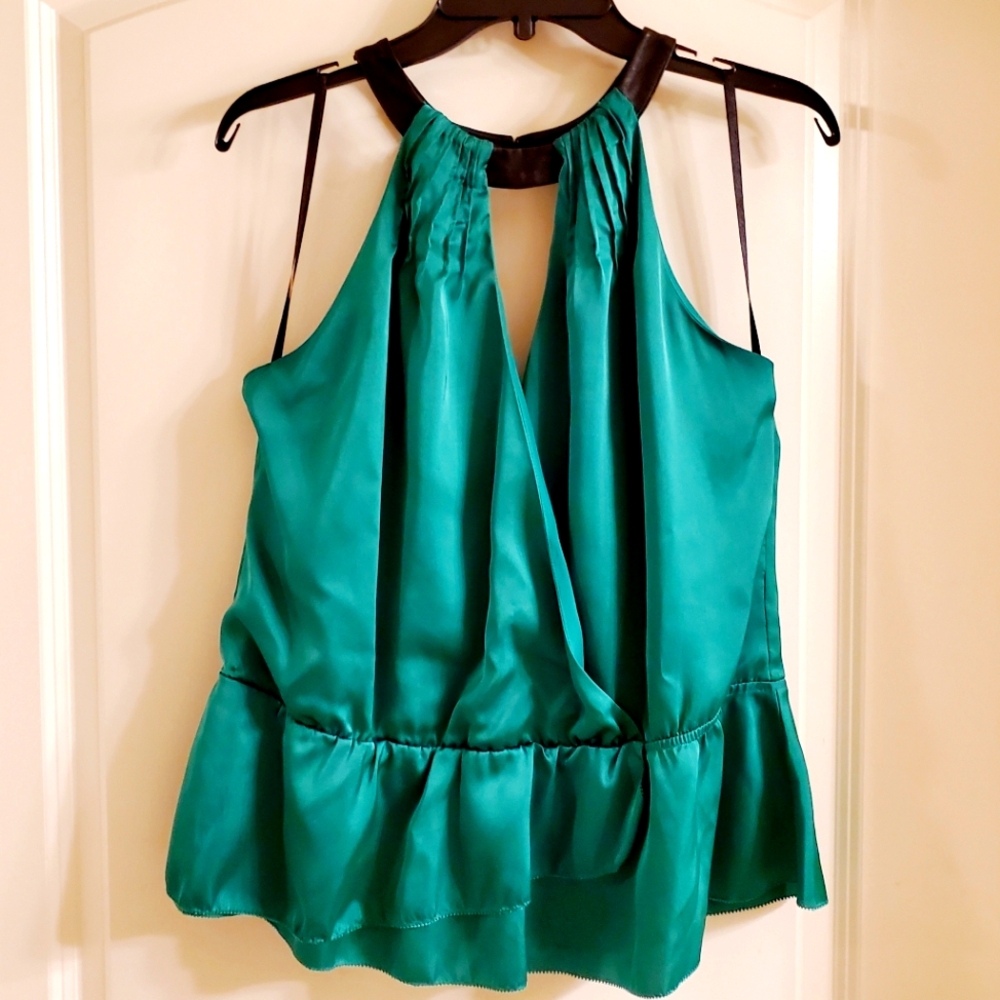 Bebe Green Asymmetrical Peplum Tank Top